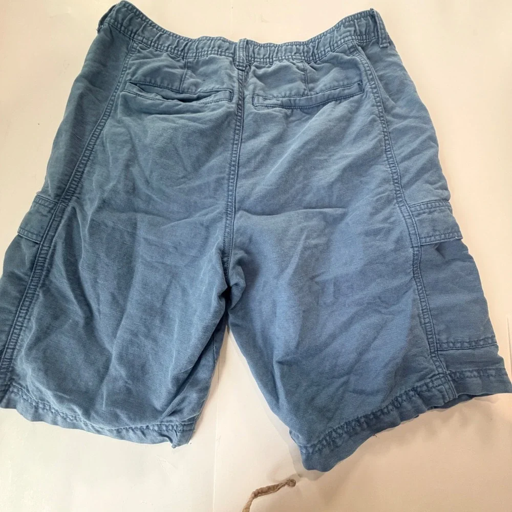 Island Shores Cargo Shorts Men 32 Blue Linen Blend Breathable Coastal Baggy